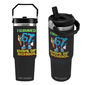 Funny I Survived 67 Days Of School Flip Straw Tumbler Six Seven Meme Pixel Game Gen Alpha TS11 One Size: 30 oz Black Print Your Wear