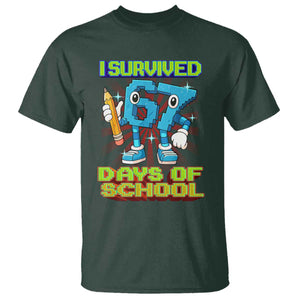 Funny I Survived 67 Days Of School T Shirt Six Seven Meme Pixel Game Gen Alpha TS11 Dark Forest Green Print Your Wear