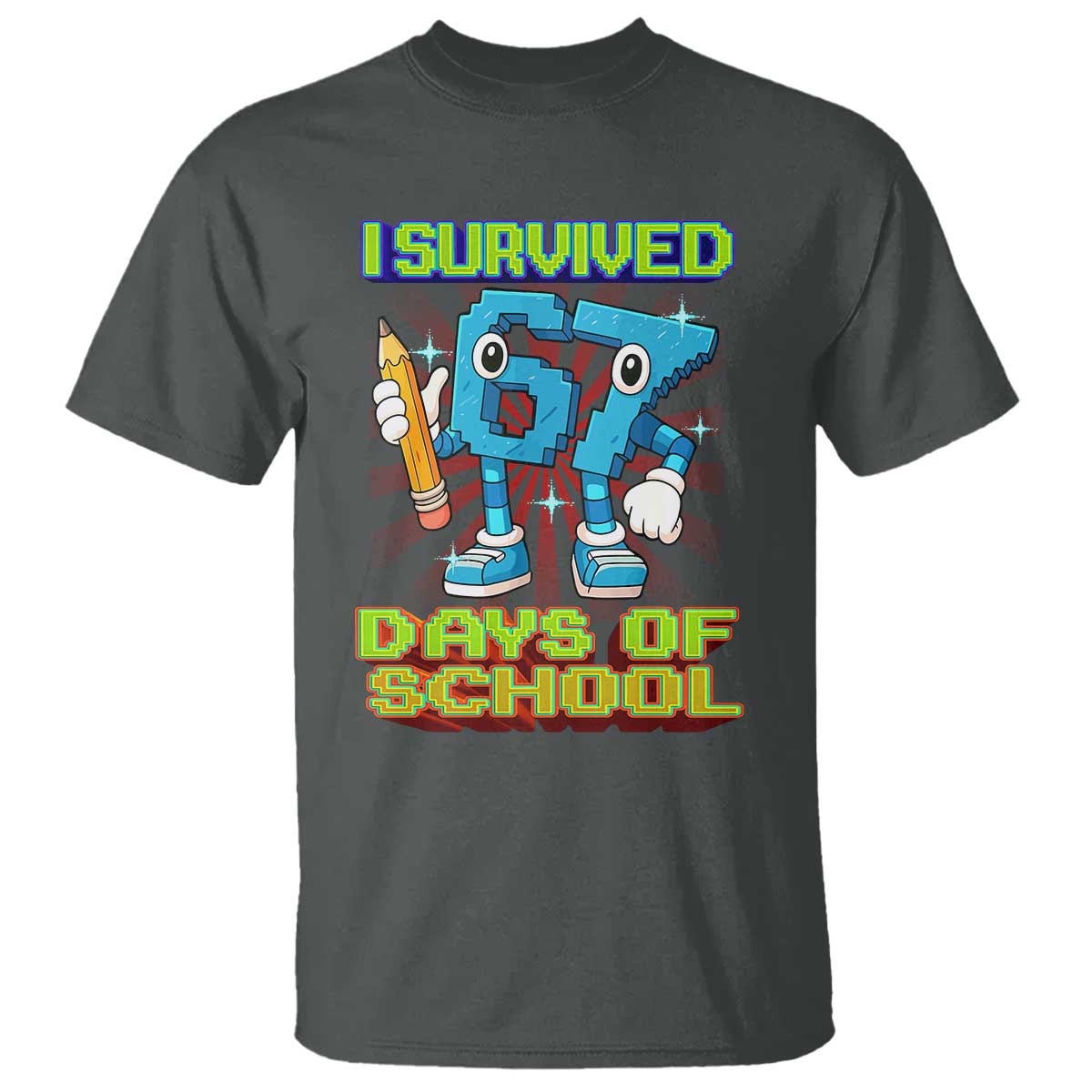 Funny I Survived 67 Days Of School T Shirt Six Seven Meme Pixel Game Gen Alpha TS11 Dark Heather Print Your Wear