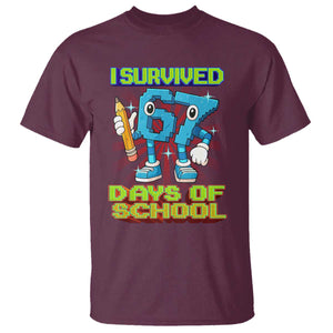 Funny I Survived 67 Days Of School T Shirt Six Seven Meme Pixel Game Gen Alpha TS11 Maroon Print Your Wear