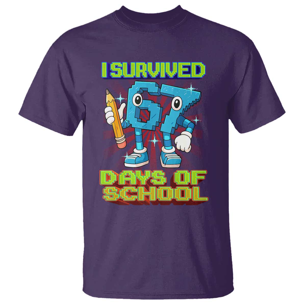 Funny I Survived 67 Days Of School T Shirt Six Seven Meme Pixel Game Gen Alpha TS11 Purple Print Your Wear