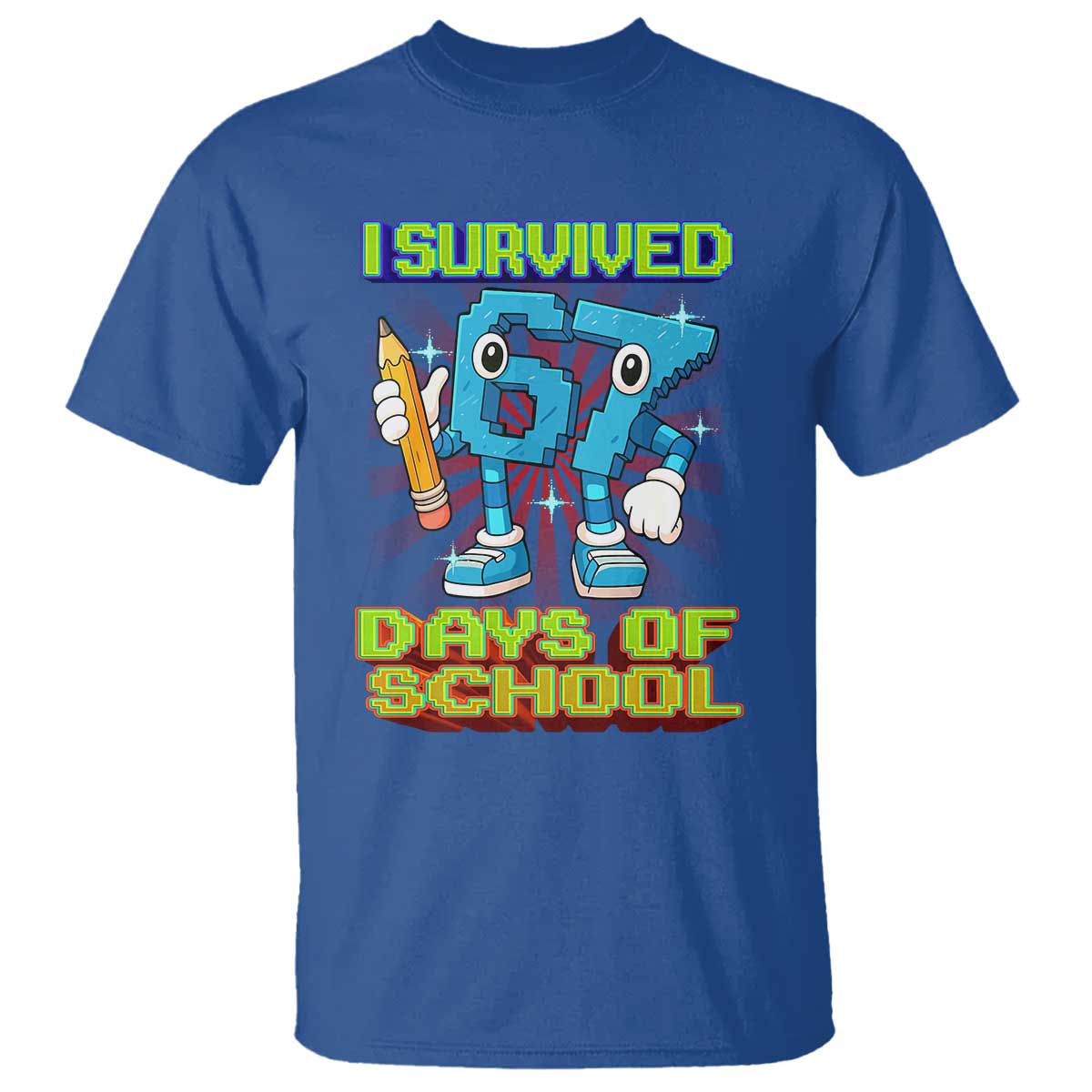 Funny I Survived 67 Days Of School T Shirt Six Seven Meme Pixel Game Gen Alpha TS11 Royal Blue Print Your Wear