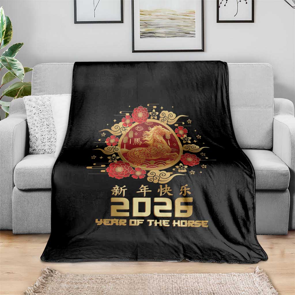 Chinese New Year 2026 Year of The Horse Throw Blanket Golden Zodiac Horse TS11 Print Your Wear