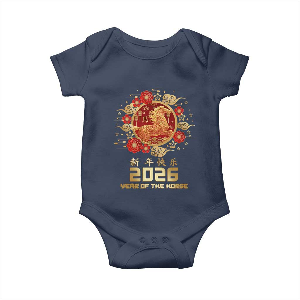 Chinese New Year 2026 Year of The Horse Baby Onesie Golden Zodiac Horse TS11 Navy Print Your Wear