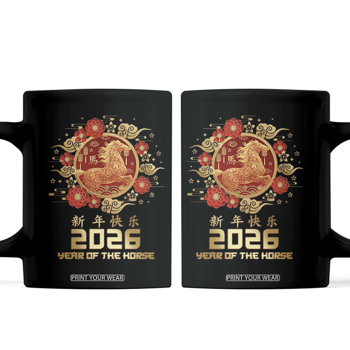 Chinese New Year 2026 Year of The Horse Coffee Mug Golden Zodiac Horse TS11 Black Print Your Wear