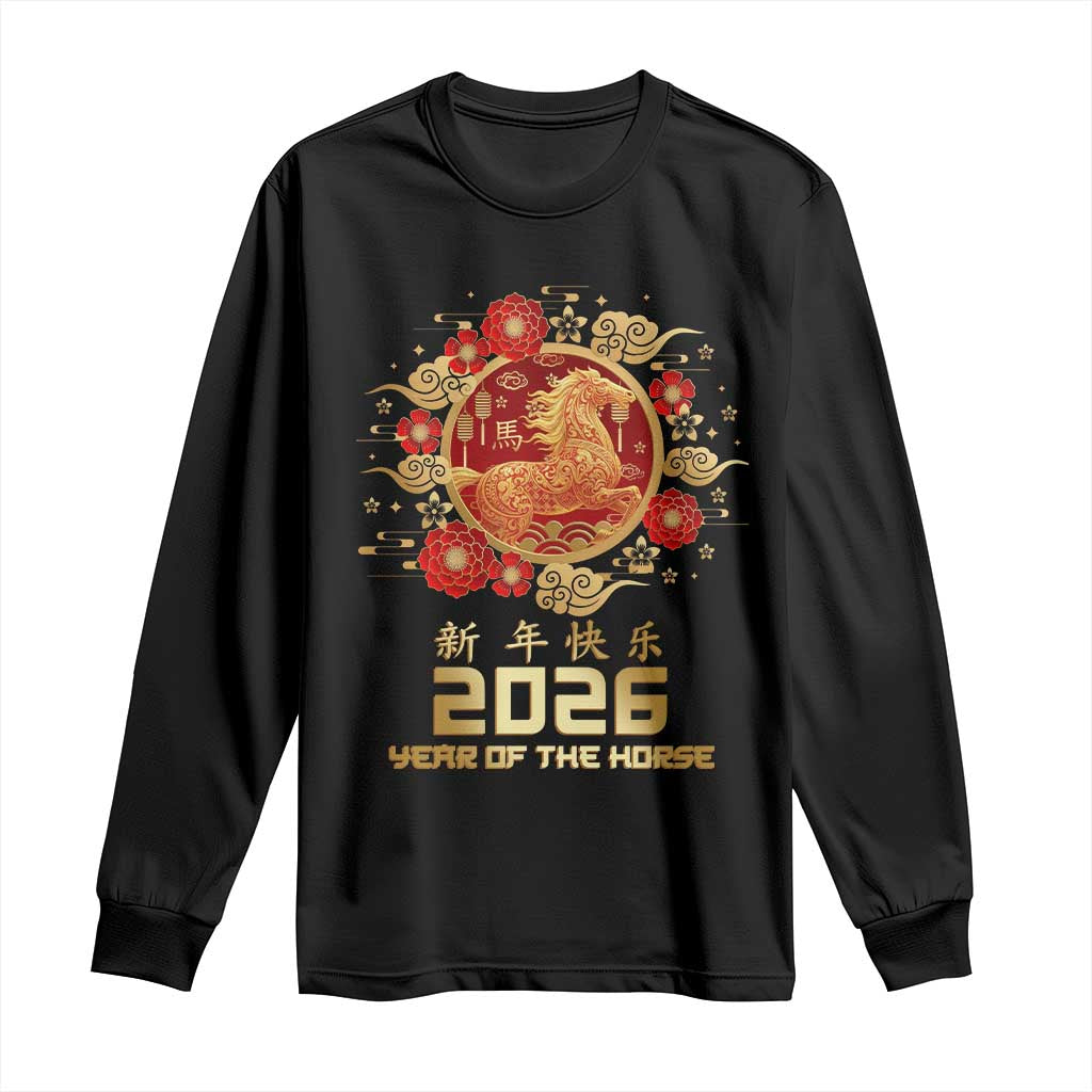Chinese New Year 2026 Year of The Horse Long Sleeve Shirt Golden Zodiac Horse TS11 Black Print Your Wear