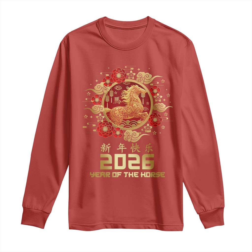 Chinese New Year 2026 Year of The Horse Long Sleeve Shirt Golden Zodiac Horse TS11 Red Print Your Wear