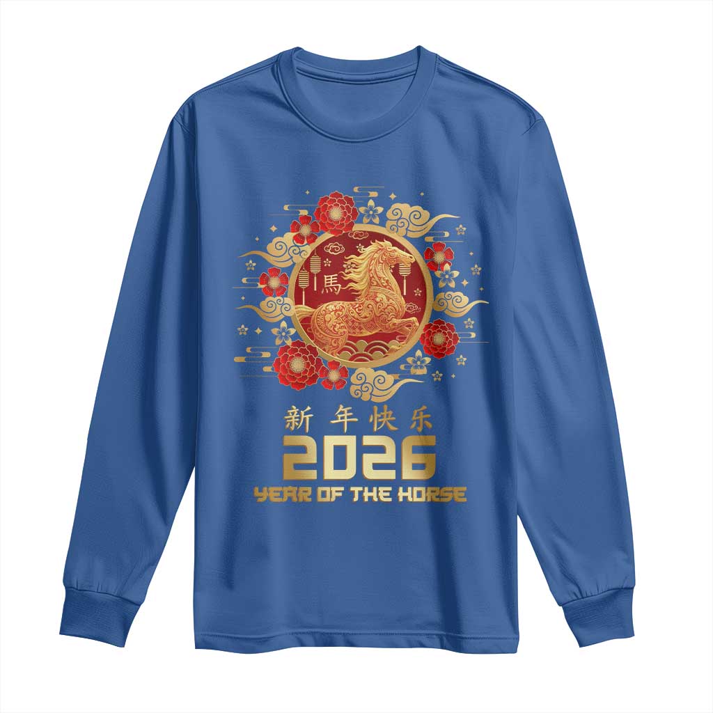 Chinese New Year 2026 Year of The Horse Long Sleeve Shirt Golden Zodiac Horse TS11 Royal Blue Print Your Wear