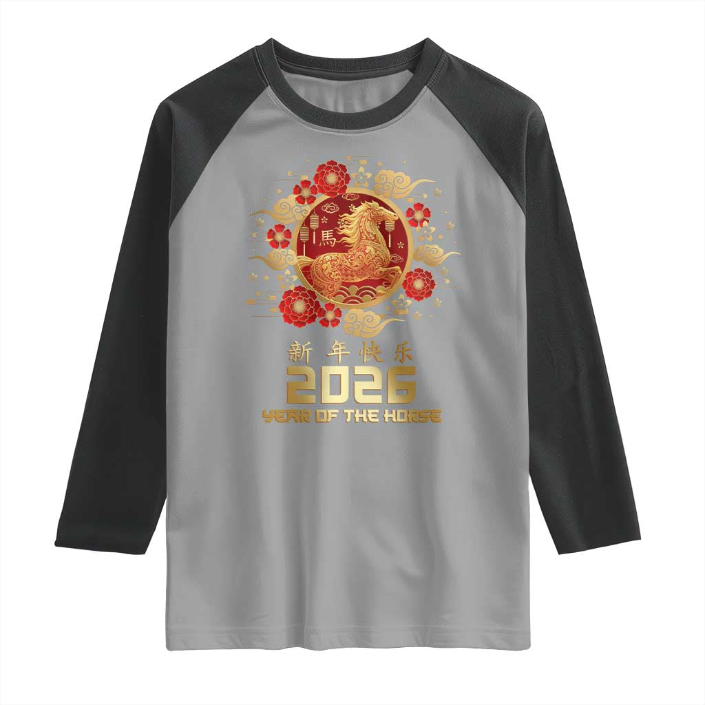 Chinese New Year 2026 Year of The Horse Raglan Shirt Golden Zodiac Horse TS11 Sport Gray Black Print Your Wear