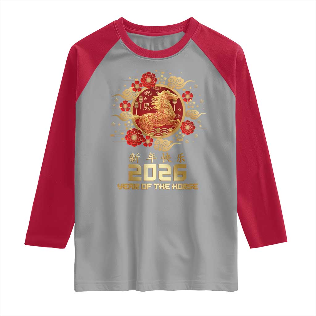 Chinese New Year 2026 Year of The Horse Raglan Shirt Golden Zodiac Horse TS11 Sport Gray Red Print Your Wear