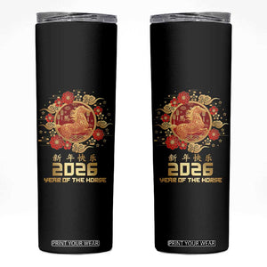 Chinese New Year 2026 Year of The Horse Skinny Tumbler Golden Zodiac Horse TS11 Black Print Your Wear