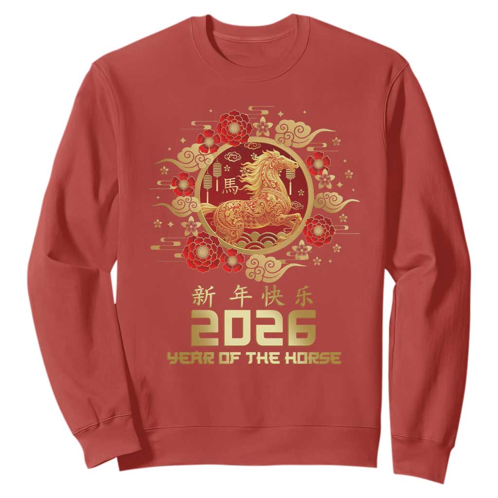 Chinese New Year 2026 Year of The Horse Sweatshirt Golden Zodiac Horse TS11 Red Print Your Wear