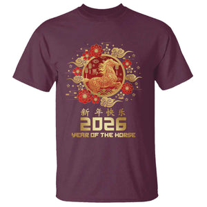Chinese New Year 2026 Year of The Horse T Shirt Golden Zodiac Horse TS11 Maroon Print Your Wear