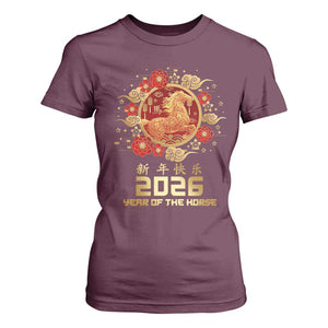 Chinese New Year 2026 Year of The Horse T Shirt For Women Golden Zodiac Horse TS11 Maroon Print Your Wear