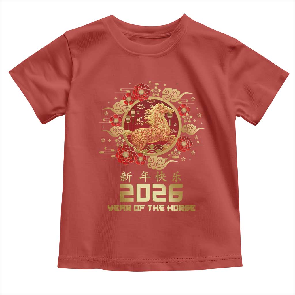 Chinese New Year 2026 Year of The Horse Toddler T Shirt Golden Zodiac Horse TS11 Red Print Your Wear