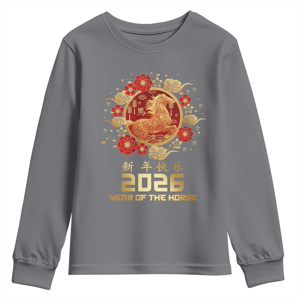 Chinese New Year 2026 Year of The Horse Youth Sweatshirt Golden Zodiac Horse TS11 Charcoal Print Your Wear