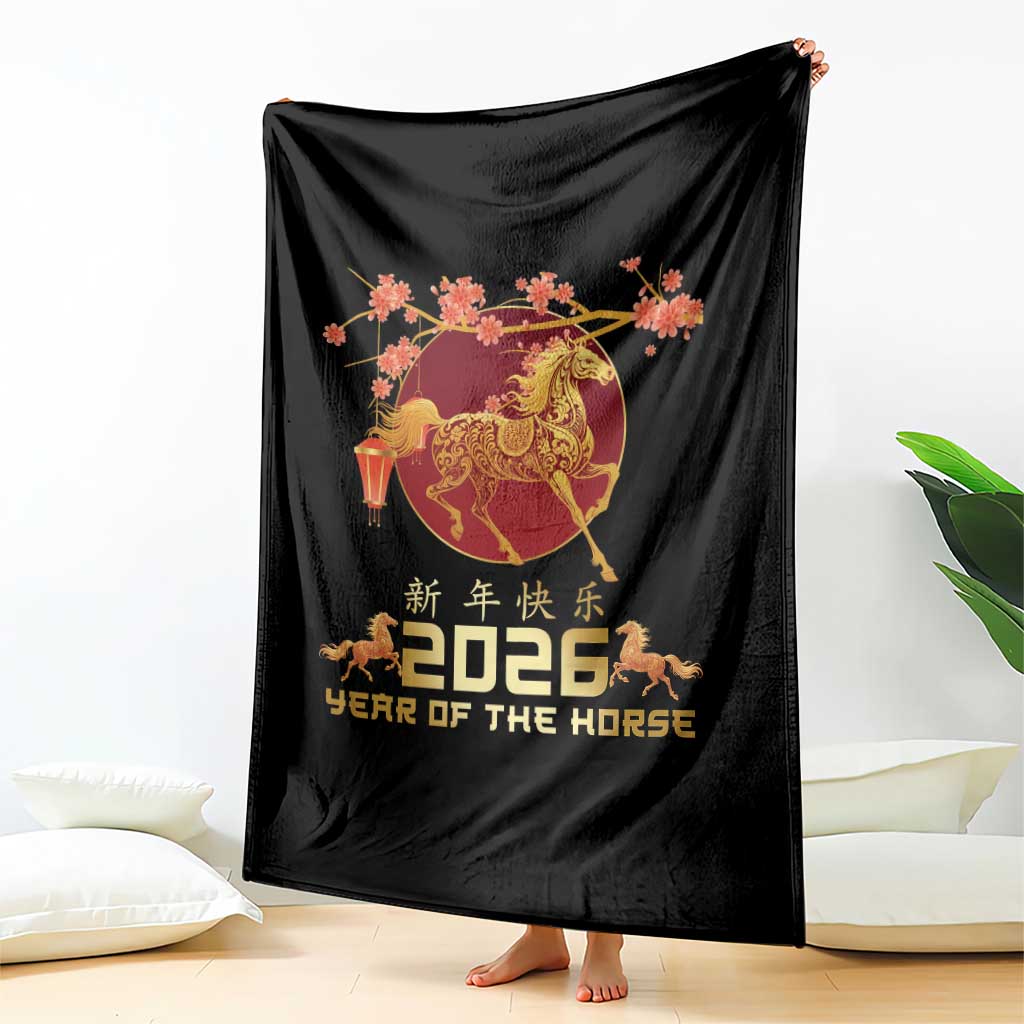 Chinese New Year 2026 Year of The Horse Throw Blanket Cherry Blossom TS11 Print Your Wear