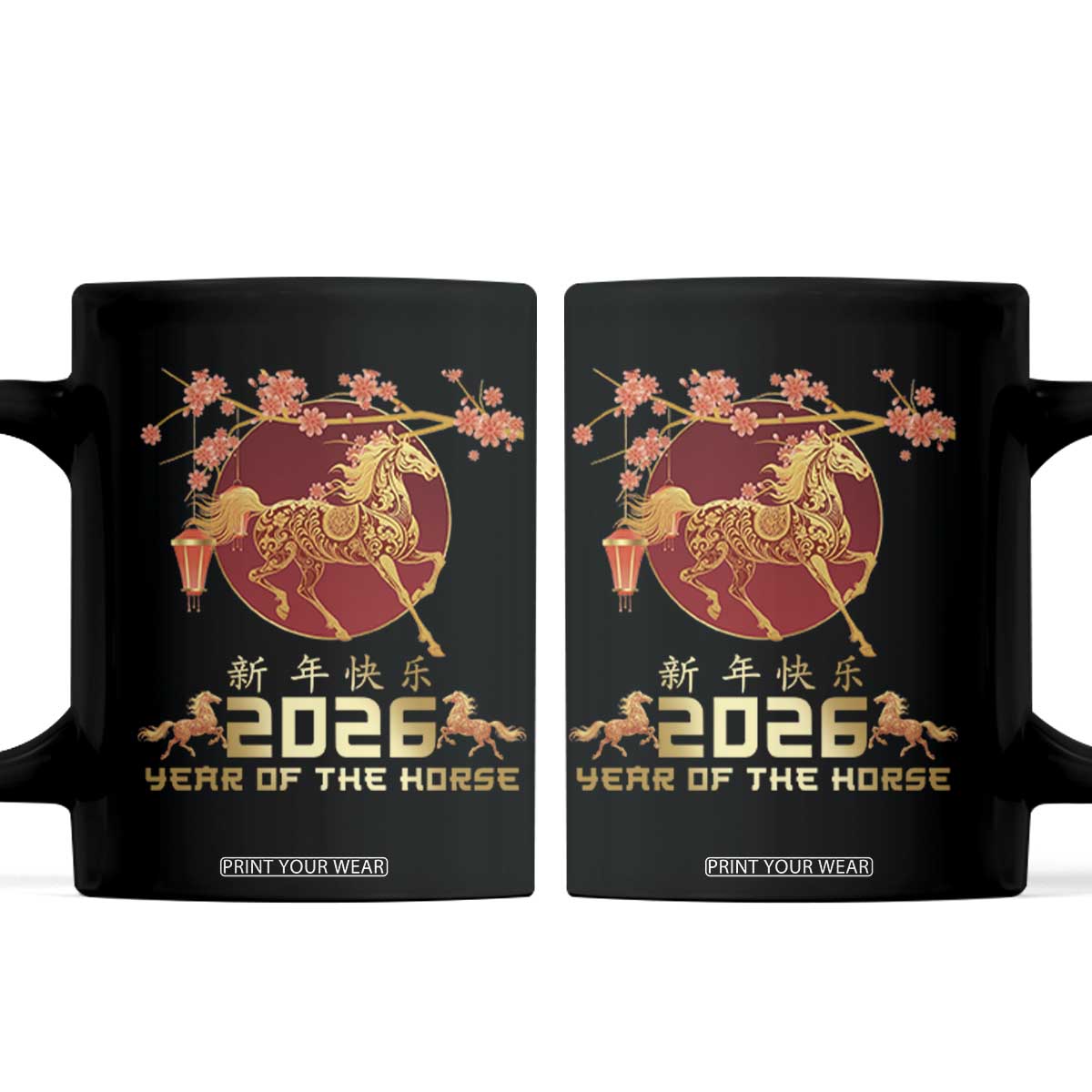 Chinese New Year 2026 Year of The Horse Coffee Mug Cherry Blossom TS11 Black Print Your Wear