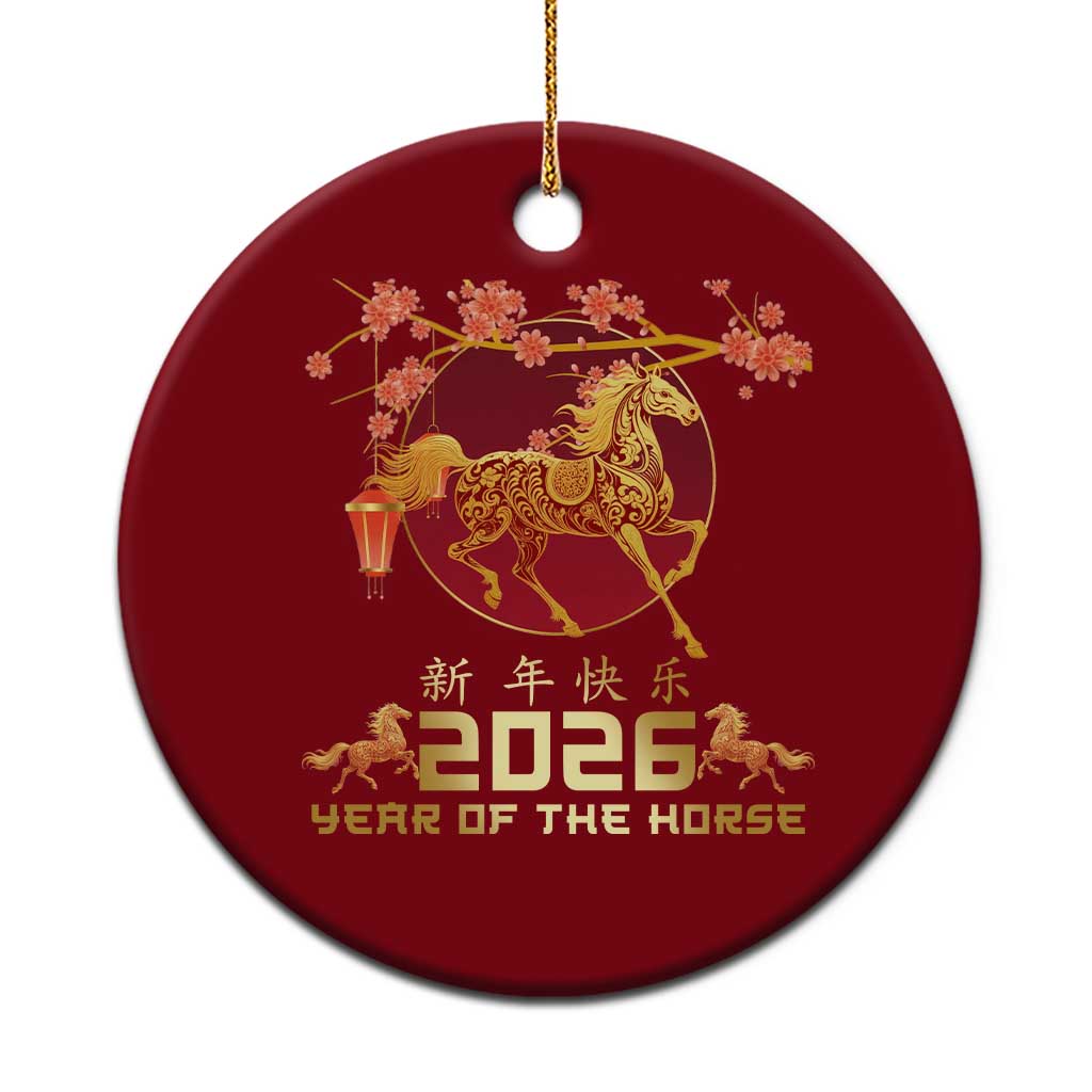 Chinese New Year 2026 Year of The Horse Ceramic Ornament Cherry Blossom TS11 1pc Red Print Your Wear