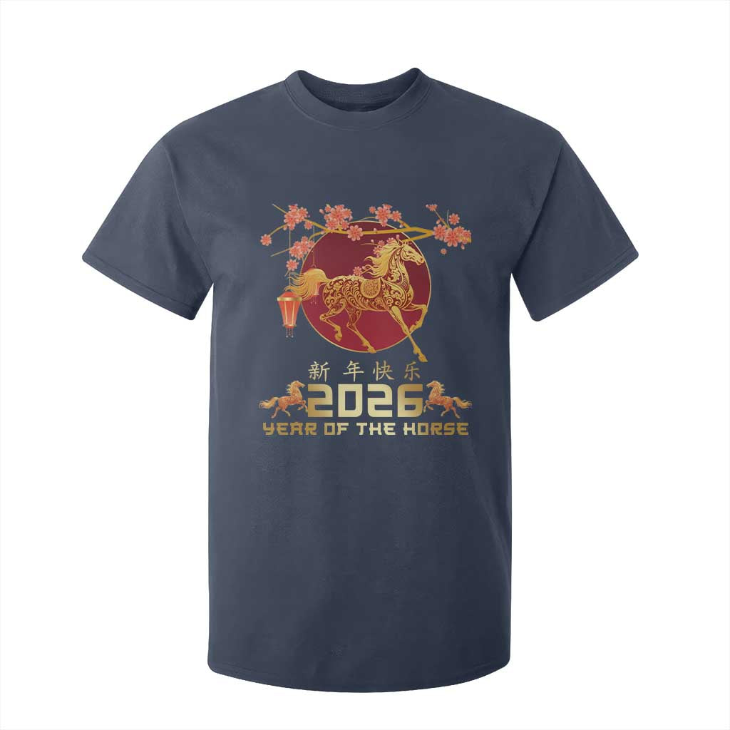 Chinese New Year 2026 Year of The Horse T Shirt For Kid Cherry Blossom TS11 Navy Print Your Wear