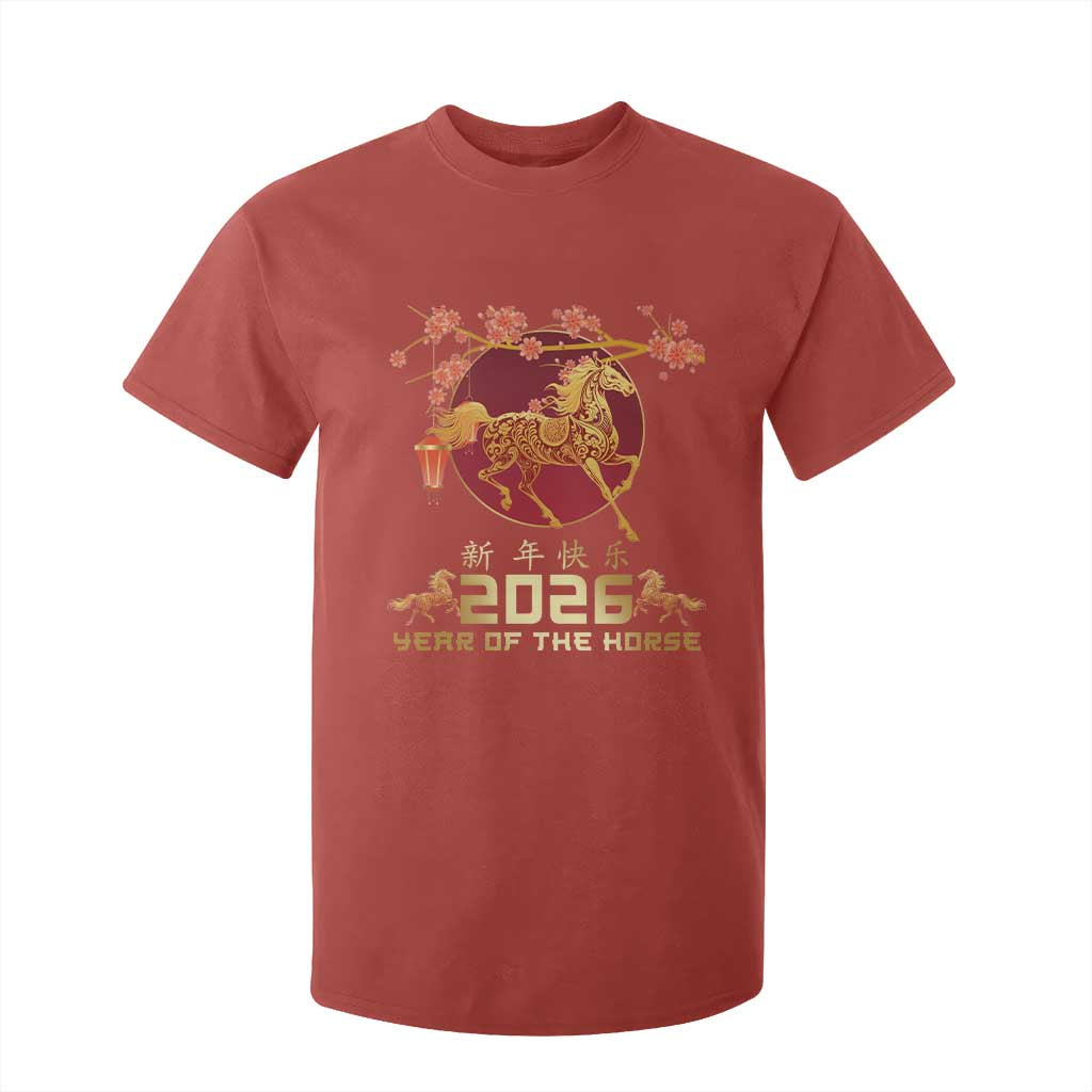 Chinese New Year 2026 Year of The Horse T Shirt For Kid Cherry Blossom TS11 Red Print Your Wear