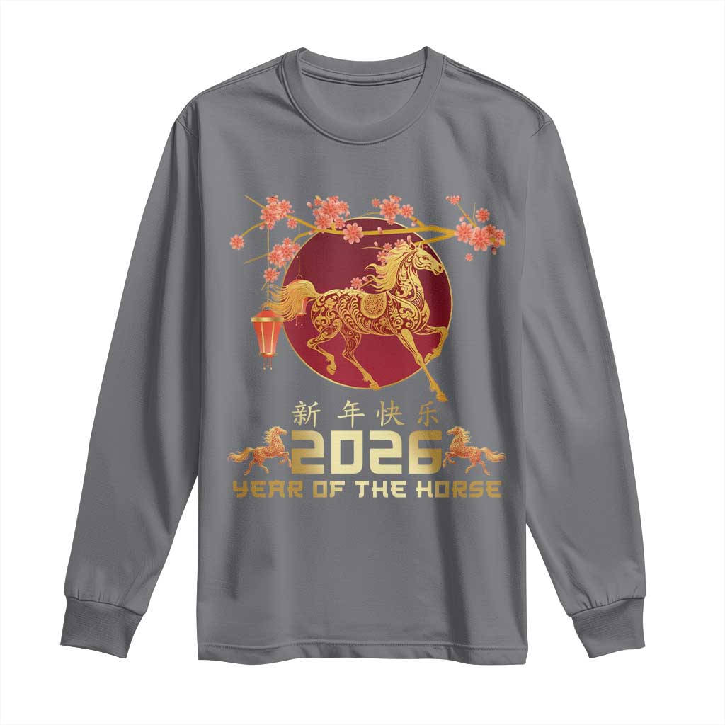 Chinese New Year 2026 Year of The Horse Long Sleeve Shirt Cherry Blossom TS11 Charcoal Print Your Wear