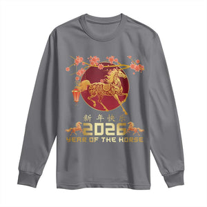Chinese New Year 2026 Year of The Horse Long Sleeve Shirt Cherry Blossom TS11 Charcoal Print Your Wear