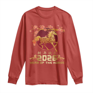 Chinese New Year 2026 Year of The Horse Long Sleeve Shirt Cherry Blossom TS11 Red Print Your Wear