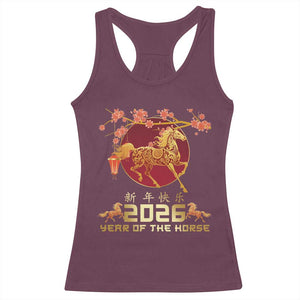 Chinese New Year 2026 Year of The Horse Racerback Tank Top Cherry Blossom TS11 Maroon Print Your Wear