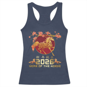 Chinese New Year 2026 Year of The Horse Racerback Tank Top Cherry Blossom TS11 Navy Print Your Wear