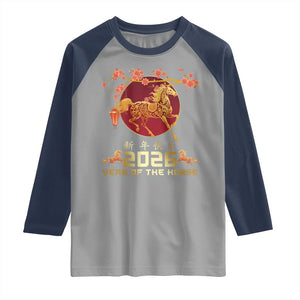 Chinese New Year 2026 Year of The Horse Raglan Shirt Cherry Blossom TS11 Sport Gray Navy Print Your Wear