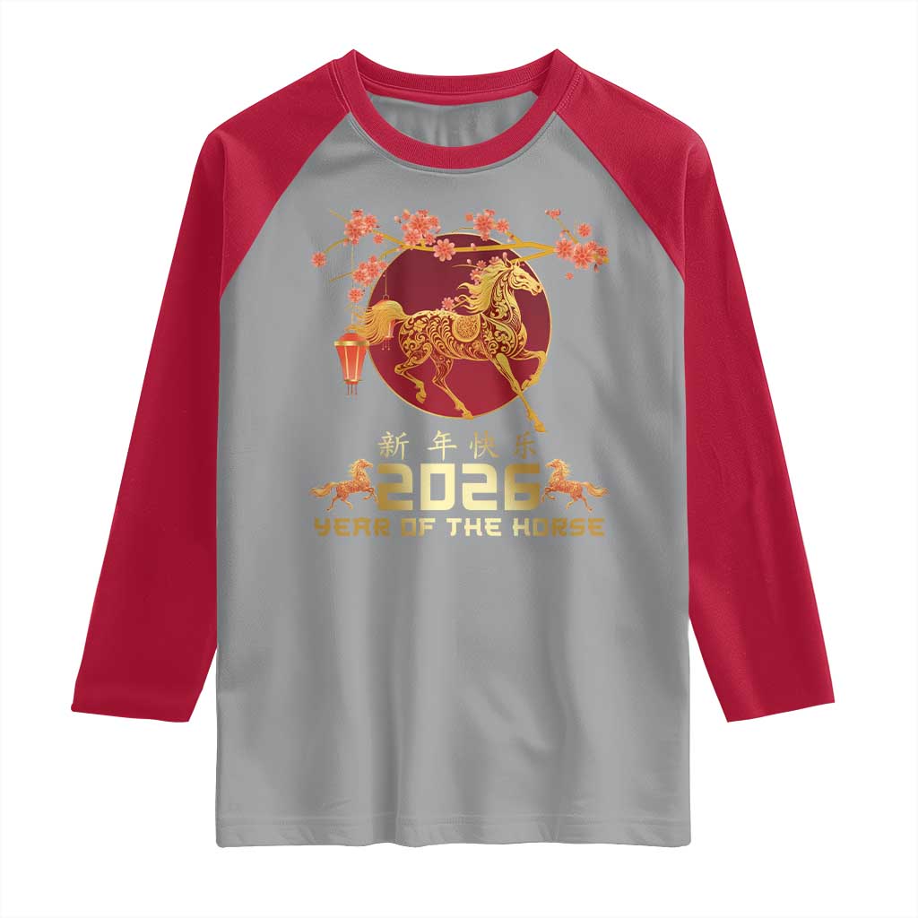 Chinese New Year 2026 Year of The Horse Raglan Shirt Cherry Blossom TS11 Sport Gray Red Print Your Wear