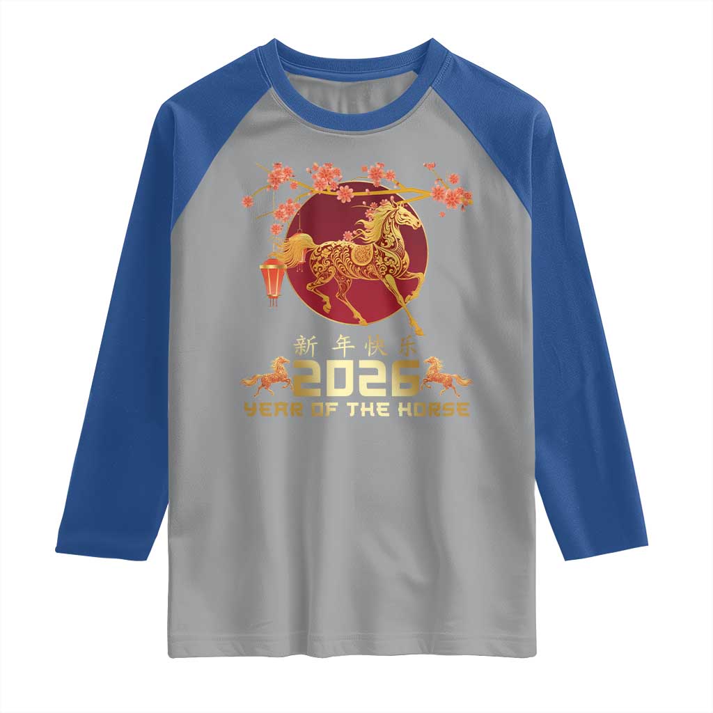 Chinese New Year 2026 Year of The Horse Raglan Shirt Cherry Blossom TS11 Sport Gray Royal Print Your Wear