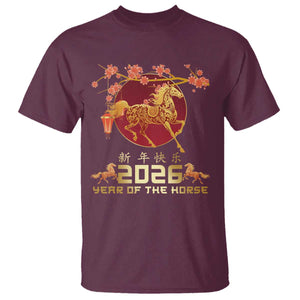 Chinese New Year 2026 Year of The Horse T Shirt - Cherry Blossom Lunar New Year Celebration Tee TS11 Maroon Print Your Wear