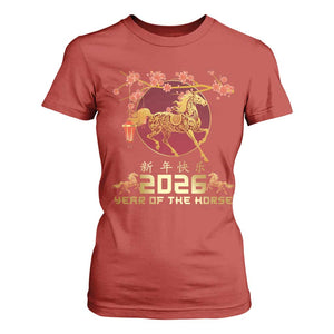 Chinese New Year 2026 Year of The Horse T Shirt For Women Cherry Blossom TS11 Red Print Your Wear