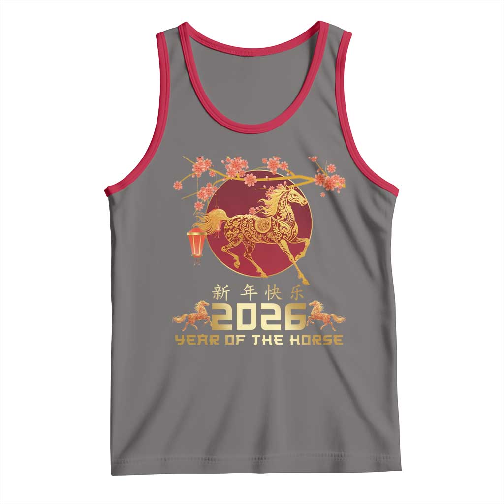 Chinese New Year 2026 Year of The Horse Tank Top Cherry Blossom TS11 Deep Heather Red Print Your Wear