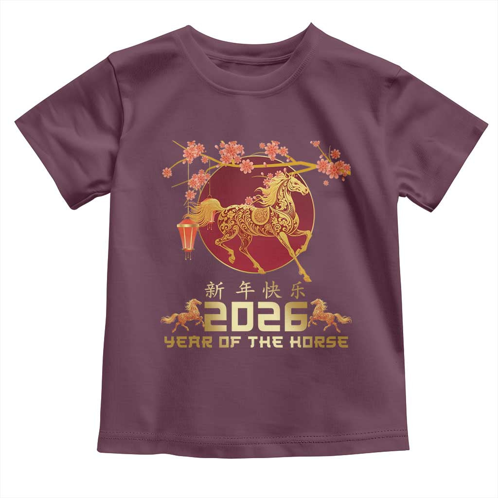 Chinese New Year 2026 Year of The Horse Toddler T Shirt Cherry Blossom TS11 Maroon Print Your Wear