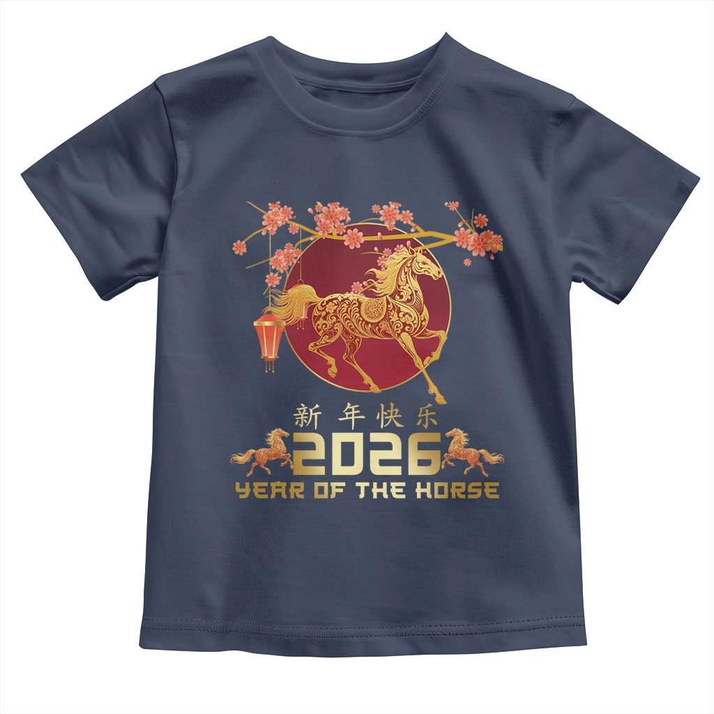 Chinese New Year 2026 Year of The Horse Toddler T Shirt Cherry Blossom TS11 Navy Print Your Wear
