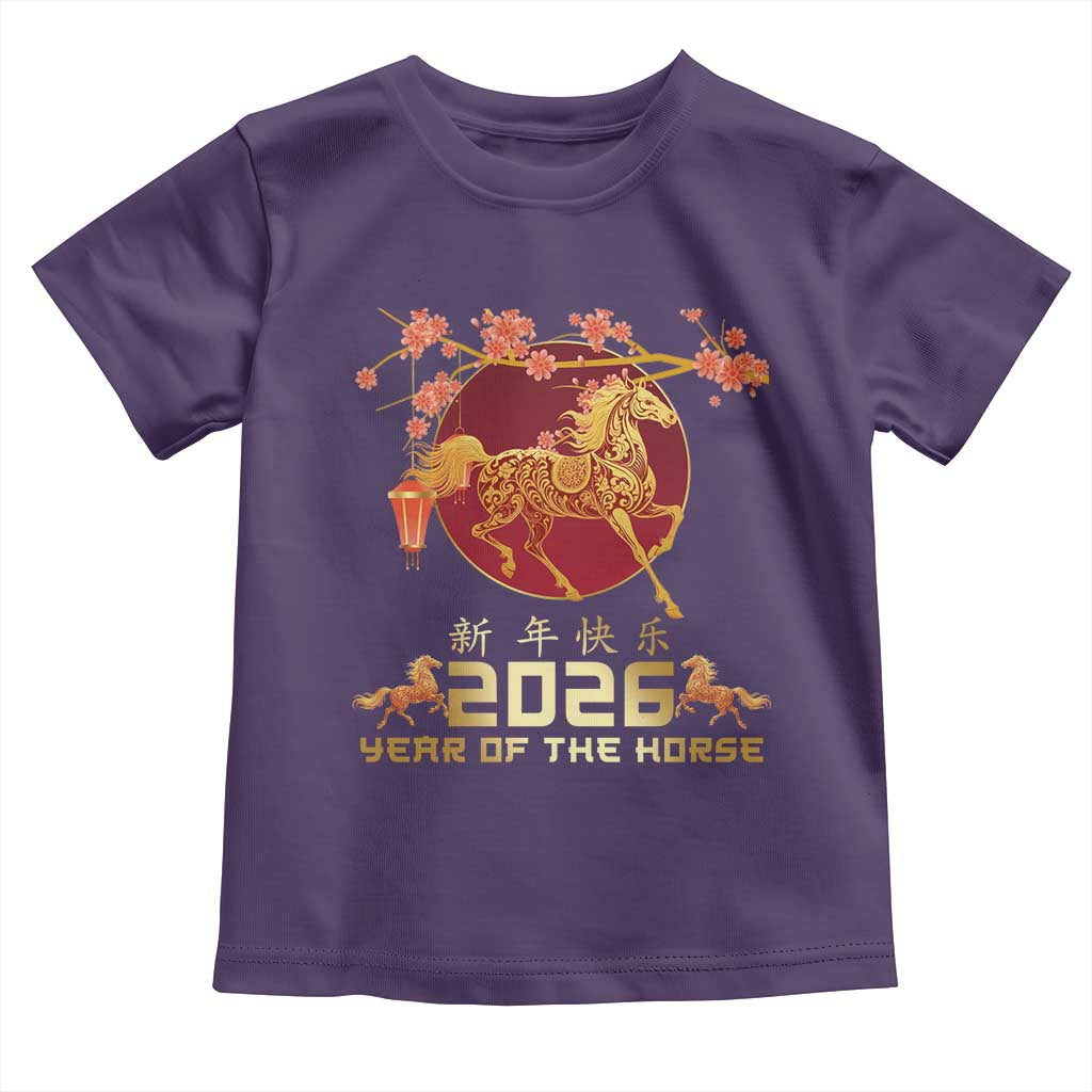 Chinese New Year 2026 Year of The Horse Toddler T Shirt Cherry Blossom TS11 Purple Print Your Wear