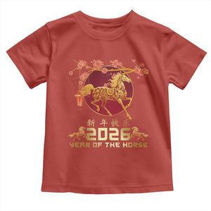Chinese New Year 2026 Year of The Horse Toddler T Shirt Cherry Blossom TS11 Red Print Your Wear