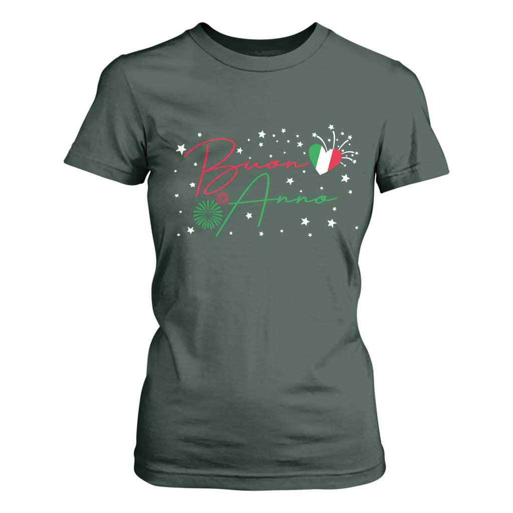 Funny Buon Anno Itlalian New Year T Shirt For Women TS11 Dark Forest Green Print Your Wear