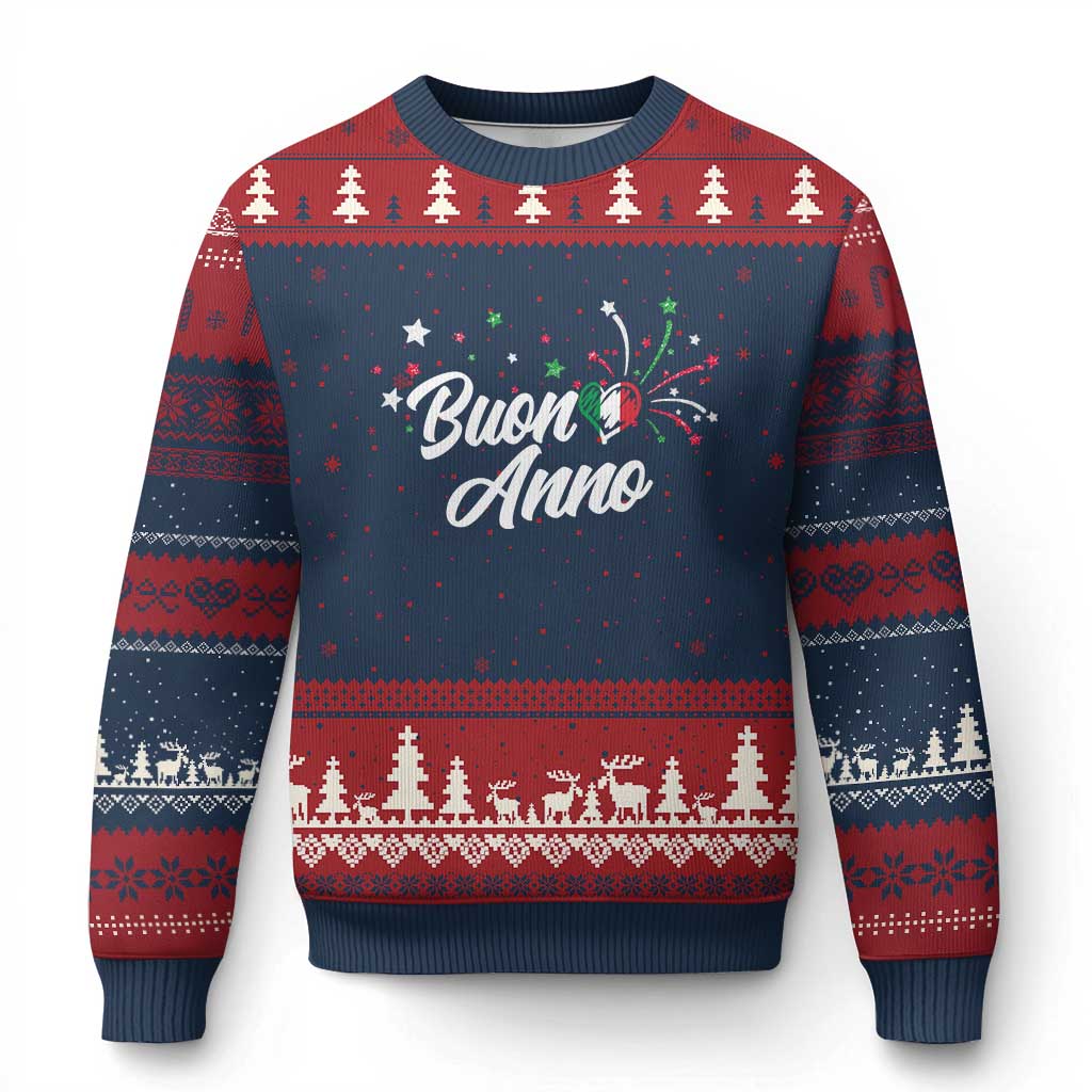 Funny Buon Anno Itlalian New Year Ugly Christmas Sweater Italy Heart TS11 Navy Red Print Your Wear