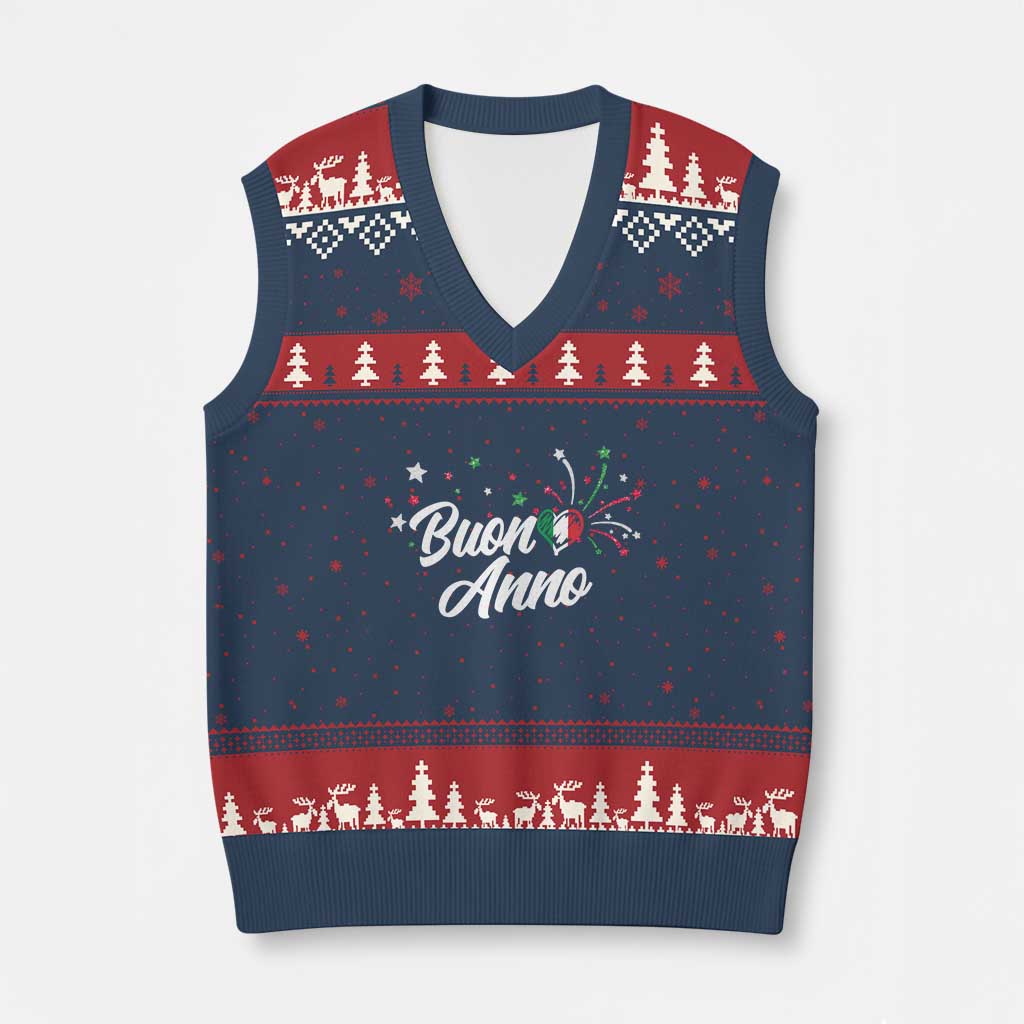 Funny Buon Anno Itlalian New Year V-Neck Knit Sweater Vest Italy Heart TS11 Navy Red Print Your Wear