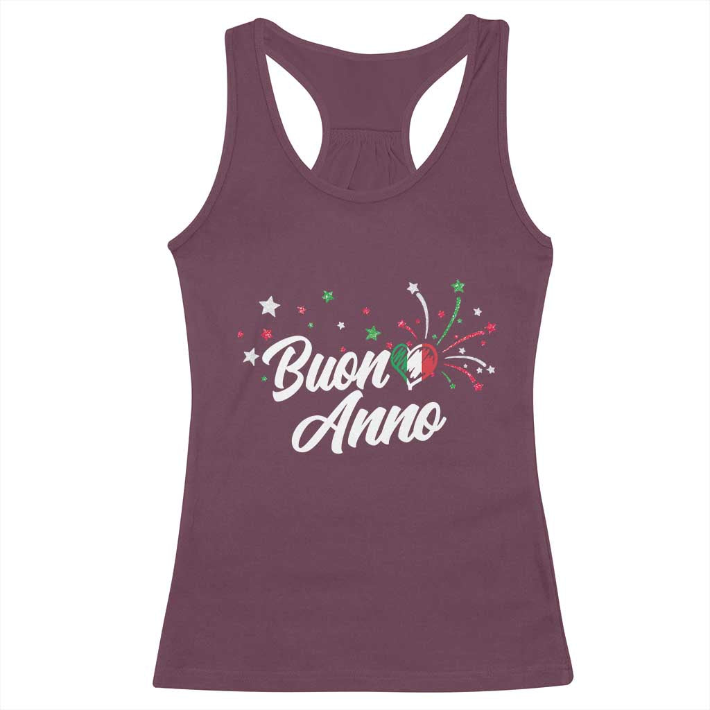 Funny Buon Anno Itlalian New Year Racerback Tank Top Italy Heart TS11 Maroon Print Your Wear