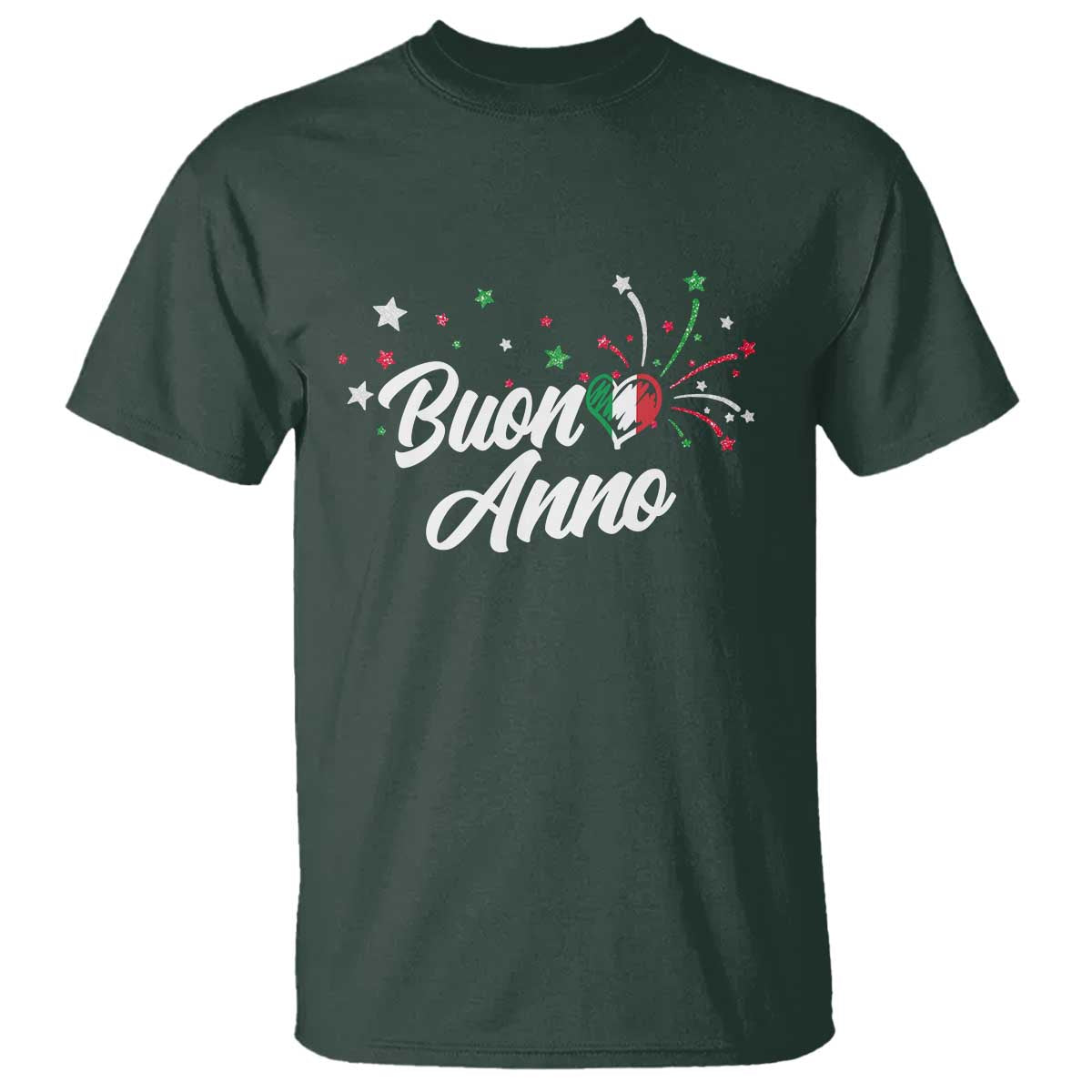 Funny Buon Anno Itlalian New Year T Shirt Italy Heart TS11 Dark Forest Green Print Your Wear