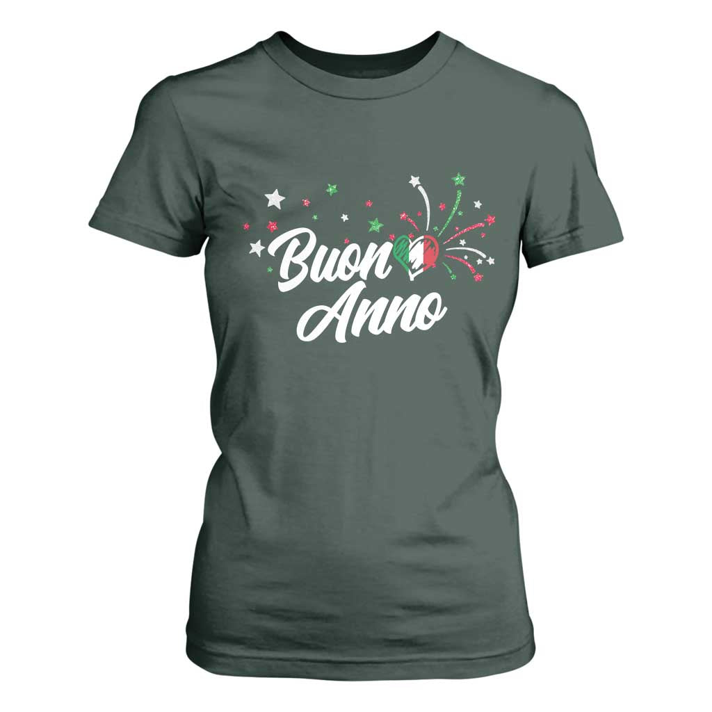 Funny Buon Anno Itlalian New Year T Shirt For Women Italy Heart TS11 Dark Forest Green Print Your Wear