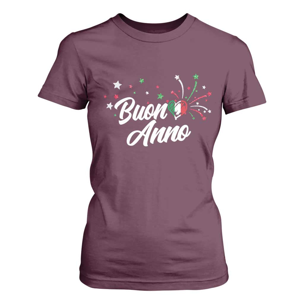 Funny Buon Anno Itlalian New Year T Shirt For Women Italy Heart TS11 Maroon Print Your Wear