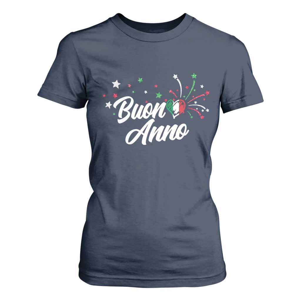 Funny Buon Anno Itlalian New Year T Shirt For Women Italy Heart TS11 Navy Print Your Wear