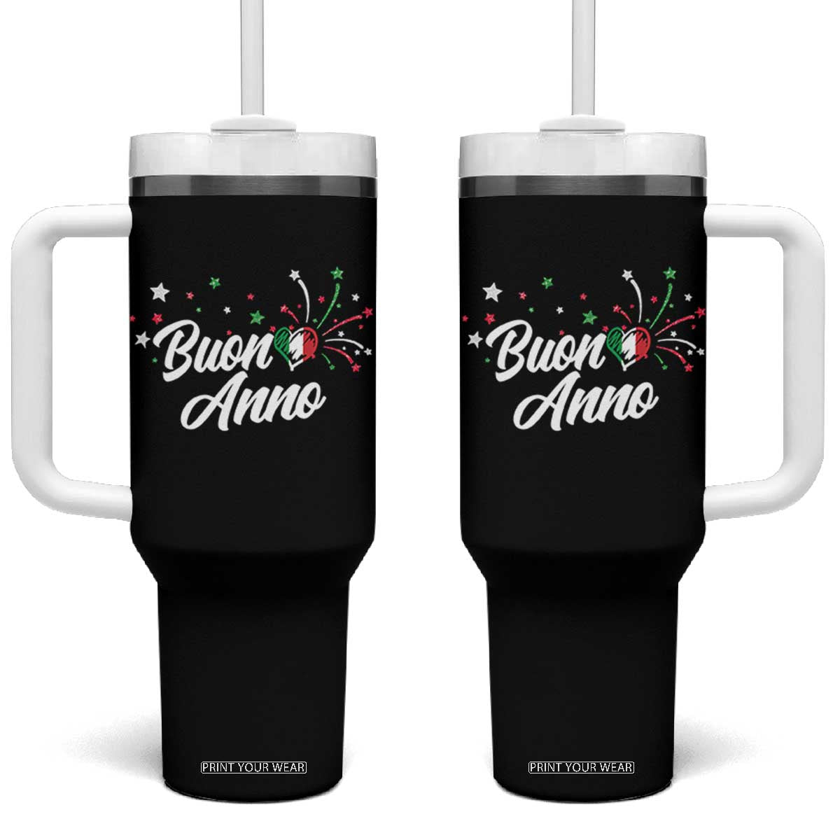 Funny Buon Anno Itlalian New Year Tumbler With Handle Italy Heart TS11 One Size: 40 oz Black Print Your Wear