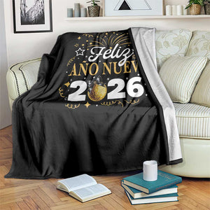 Spanish New Year 2026 Throw Blanket Feliz Ano Nuevo NYE Party Faux Glitter Effect Printed TS11 Print Your Wear